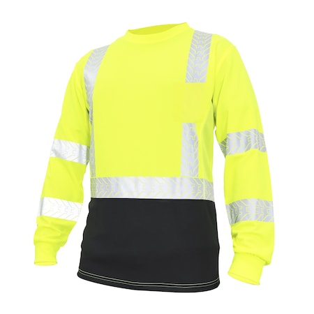 Ge Hi-Vis Long Sleeve T-Shirt, Polyester Knit Birdseye, Mesh, Green/Black, 2XL GS118G2XL